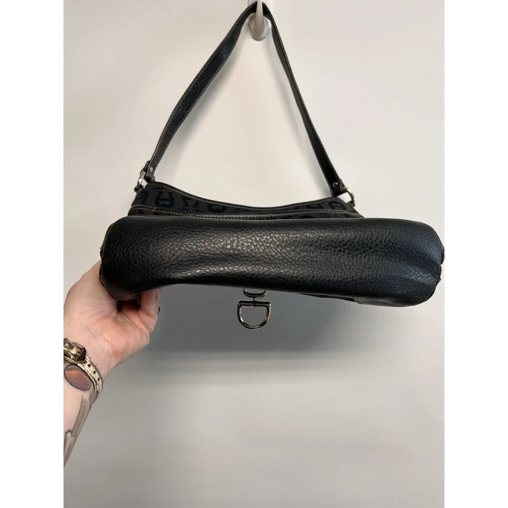 Aigner Black Logo Canvas Leather Trim Strap Shoulder Handbag Retro‎ Classic